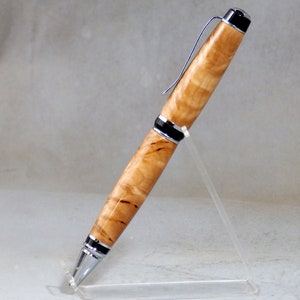Black Birch Burl Wood Ballpoint Pen with Chrome Hardware - Opa&#39;s Ursa Pen