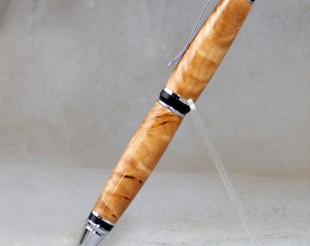 Black Birch Burl Wood Ballpoint Pen with Chrome Hardware - Opa's Ursa Pen