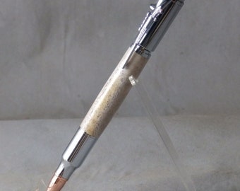 Bolt action pen with whitetail antler barrel with antler bark