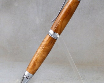 Russian Olive Burl Wood Ballpoint Pen with Two-Toned Chrome Hardware - Opa's Ursa pen