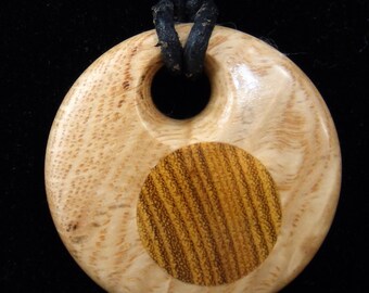 Wooden Pendant  - White Oak with Inlaid Osage Orange - Wear Wood! - With leather thong - neckwear