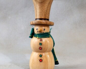Snowman figurine - Ash and Black Hickory Wood - Holiday Ornament - Christmas Ornament - Winter Decoration