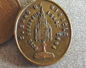 St. Sang de Miracle Antique Catholic Medal Holy Blood Bois Seigneur Isaac Vintage Pendant