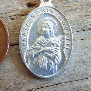 Beata Maria Goretti & Madonna Della Grazie Vintage Italian Catholic Medal Pendant Aluminum Metal