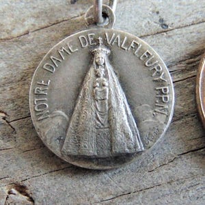 Notre Dame de Valfleury Vintage French Catholic Medal Pendant Signed AP Karo Virgin Mary Charm
