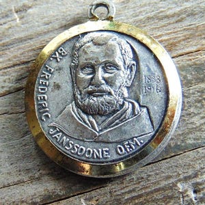 Blessed Frederic Janssoone Relic Vintage Catholic Medal Pendant Le Bon Père Frédéric Metal Charm