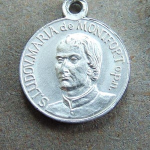 St. Louis de Montfort & Our Lady of Fatima Vintage Catholic Medal or Pendant Aluminum Metal Virgin Mary Holy Religious Charm