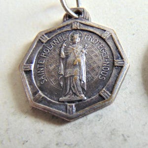 St. Rolende de Gerpinnes Antique French Catholic Medal Pendant Signed AP Karo Vintage Metal Charm