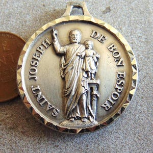 St. Joseph de Bon Espoir Vintage French Catholic Medal Signed Tschudin Metal Saint Pendant
