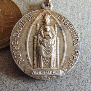 Notre Dame de Chartres Vintage French Catholic Medal or Pendant Chartres Cathedral Virgin Mary Our Lady Religious Metal Charm