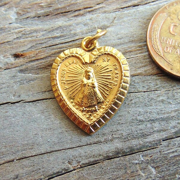 Infant of Prague Shrine Vintage Catholic Medal or Pendant New Haven Connecticut Gilt Metal Religious Heart Charm