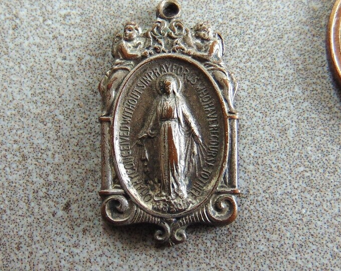 Virgin Mary Vintage Miraculous Medal or Pendant Our Lady Catholic Holy ...