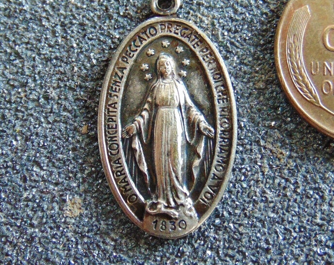 O Maria Concepita Senza Peccato Vintage Italian Miraculous Medal or Pendant O Maria Concepita Senza
