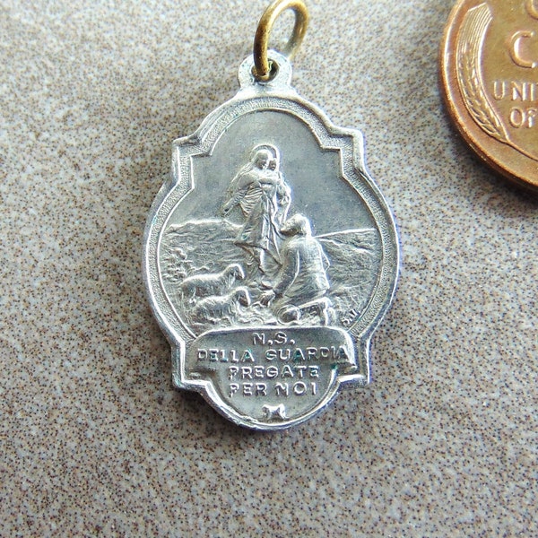 Madonna Della Guardia Antique Catholic Medal or Pendant Aluminum Metal Santuario di Nostra Signora in Tortona 1931 Vintage Religious Charm