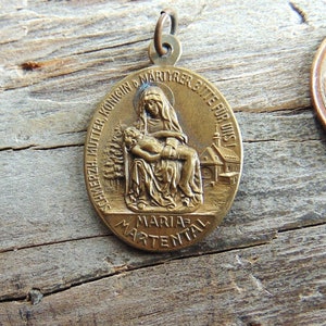 Maria Martental Antique German Catholic Medal or Pendant Oval Metal Pilgrimage Jesus Sacred Heart Virgin Mary Vintage Charm