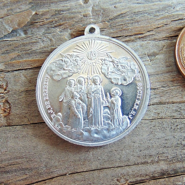 St. Jean de Brebeuf & St. Isaac Jogues Vintage Catholic Medal or Pendant Aluminum Metal North American Martyrs Religious Medallion