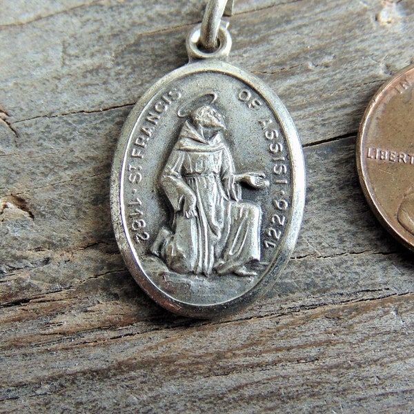 St. Francis of Assisi & Mission San Francisco de Asis Vintage Catholic Medal or Pendant Oval Metal Dolores Holy Religious Charm