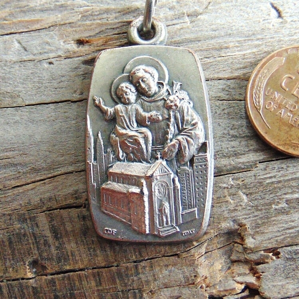 Shrine Church of St. Anthony New York NY Vintage Catholic Medal or Pendant 100th Anniversary 1888 1988 Religious Metal Saints Charm