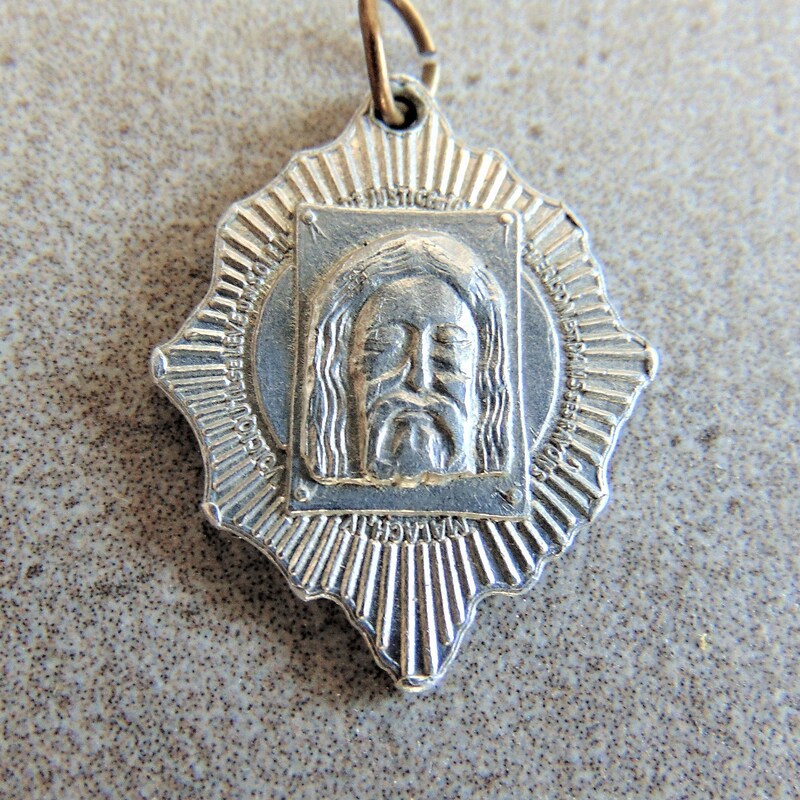 thumbnail image 2 of 925 Sterling Silver Holy Face Medal – Italian Art Charm, 1 Inch, No Stone, I G J 2 of 6