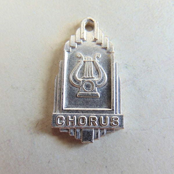 Vintage Chorus Medal or Pendant Lyre Silver-toned Metal Music Charm Silver Medal