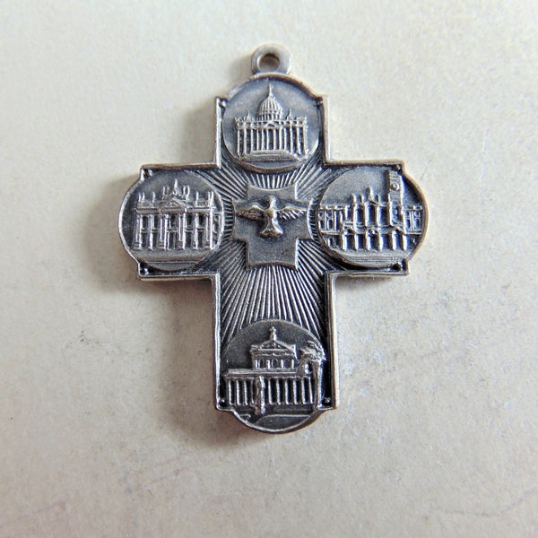 Holy Year Jubilee 2000 Vintage Catholic Cross Medal or Pendant Rome Roma Anno Santo Dove Metal Religious Christian Charm