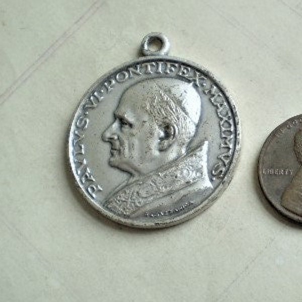 Pope Paul VI Holy Year 1975 Vintage Catholic Medal or Pendant Signed S. Gazzaniga Paulus VI Large Round Metal Religious Medallion