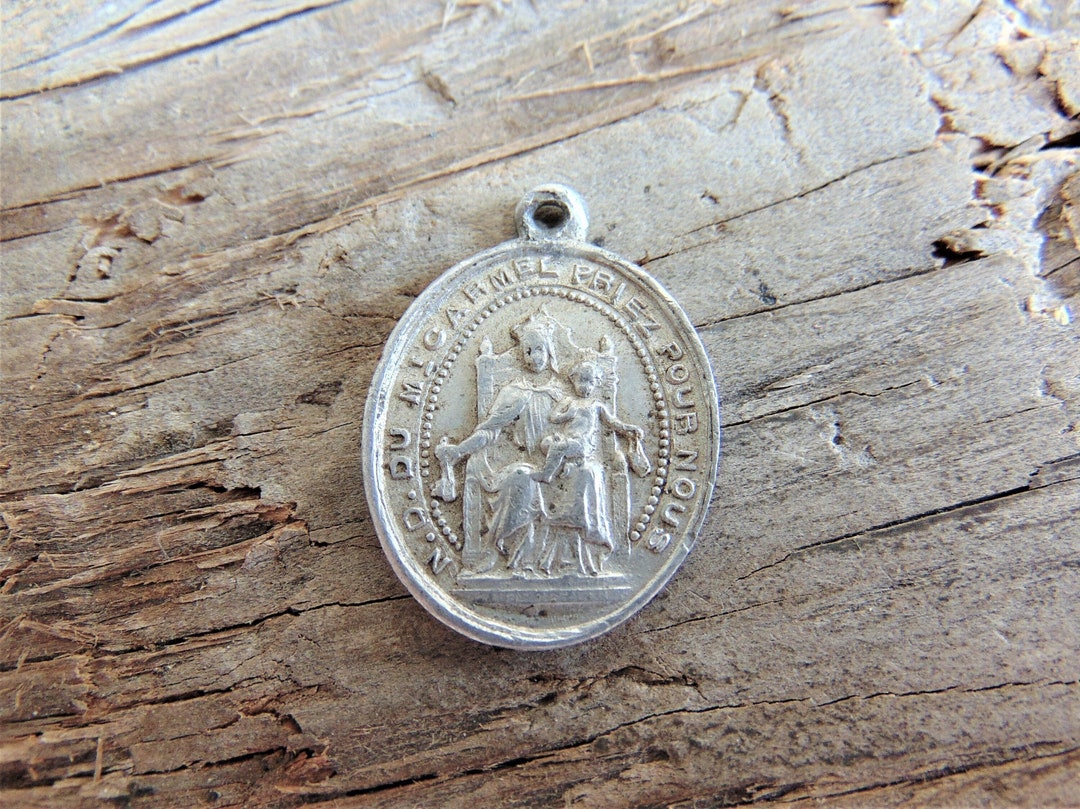 Notre Dame Du Mont Carmel Antique French Catholic Medal Aluminum Metal ...