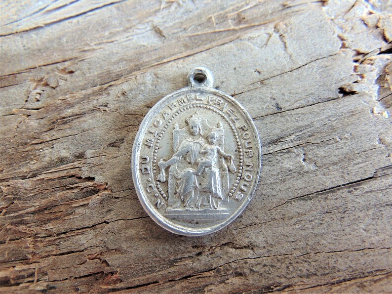 Notre Dame Du Mont Carmel Antique French Catholic Medal Aluminum Metal ...