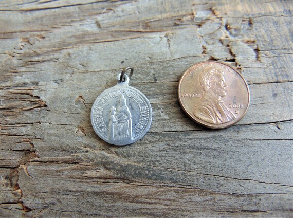 Santez Anna Antique Catholic Medal or Pendant Alu… - image 3