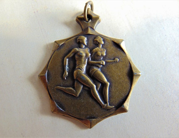 Vintage Track and Field Medal Women Girls Running… - image 1