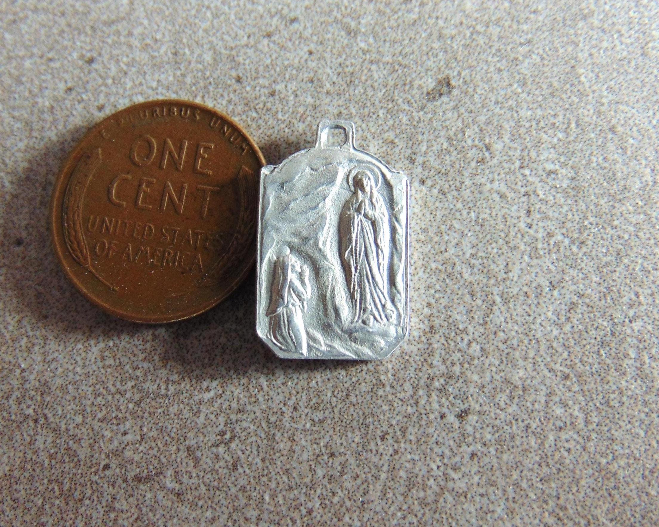 Our Lady of Lourdes Vintage Catholic Medal Pendant Aluminum Metal Roses ...