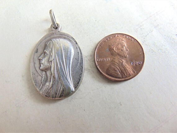 Our Lady of Lourdes Antique French Catholic Medal Sig… - Gem