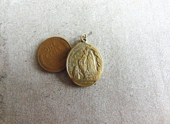 Our Lady of Lourdes Antique French Catholic Medal Vir… - Gem