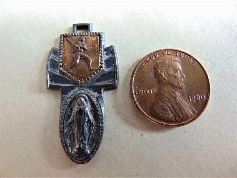 Baseball Catholic Vintage Miraculous Medal or Pendant Religious Athletics Sports Charm Metal Virgin Mary