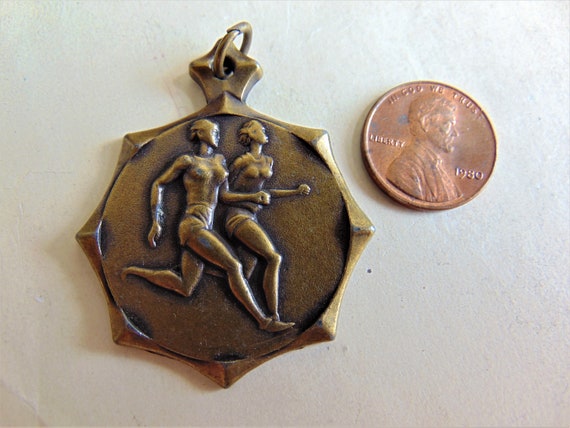 Vintage Track and Field Medal Women Girls Running… - image 3