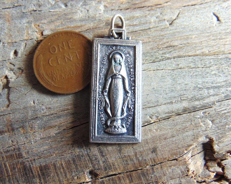 Virgin Mary Vintage Miraculous Medal Rectangle Catholic Holy Religious ...