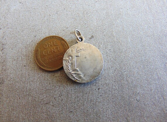 St. Expeditus Vintage French Catholic Medal Saint Expedite Signed Karo AP France Metal Pendant View 4