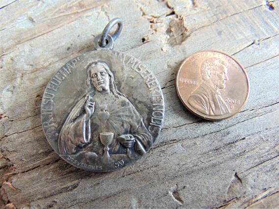 Jesus Christ Antique French Catholic Medal or Pen… - image 5