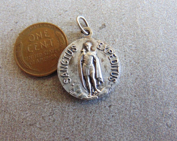 St. Expeditus Vintage French Catholic Medal Saint Expedite Signed Karo AP France Metal Pendant