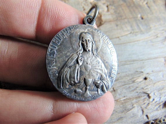 Jesus Christ Antique French Catholic Medal or Pen… - image 1