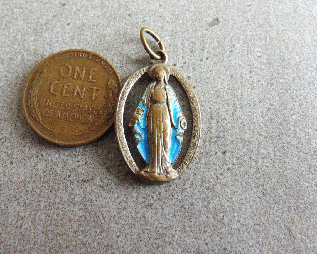 Virgin Mary Vintage Miraculous Medal Catholic Pendant Oval Openwork ...