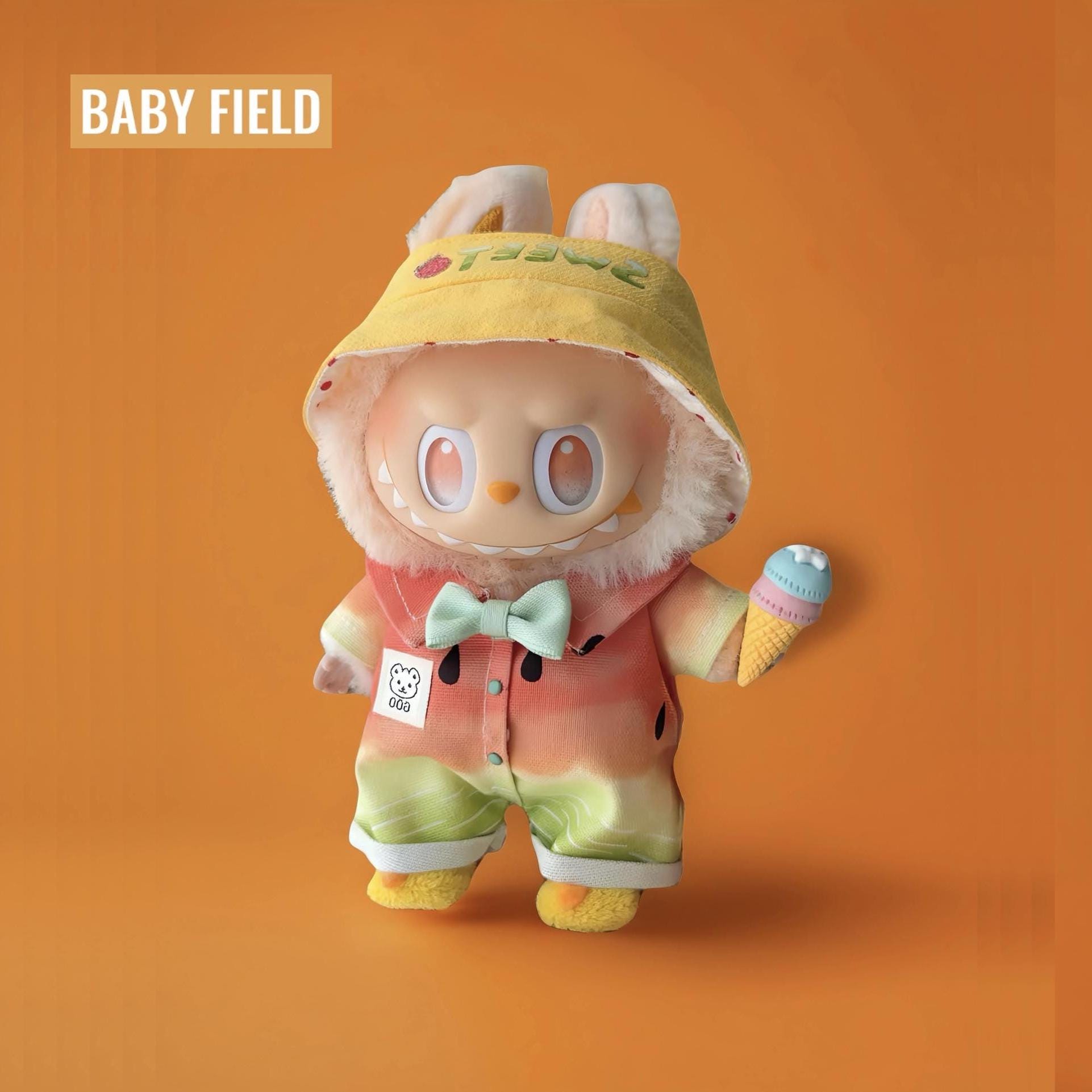 Orange Soda Summer Outfit for Labubu 17cm – Handmade Knit Doll Clothes, Colorful Romper, Labubu Accessories (Doll Not Included)