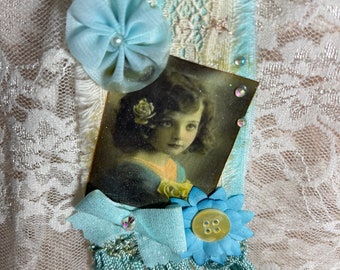 Altered pin, vintage girl image, gift for her, handmade