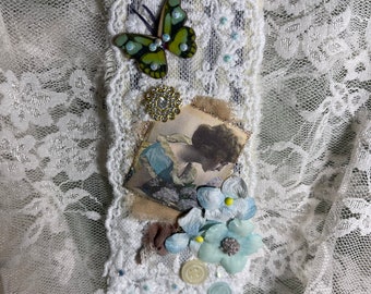 Altered pin, vintage lady image, gift for her, handmade, to pin on jacket, scarf, junk journal