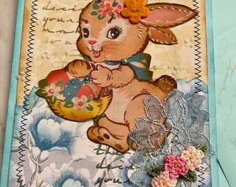 Easter bunny card, layered and handmade