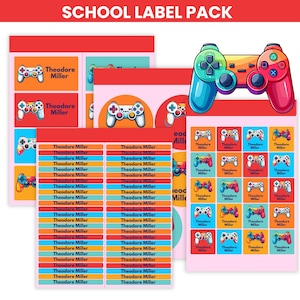 Pack of 137 personalized video game labels, school labels, waterproof, Vinyl adhesive labels in diferent sizes, school labels, kindergarten