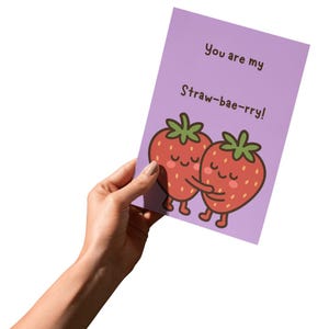 Carte de fraises Carte drôle mignonne Carte réfléchie idiote Carte de couple d'amour Carte de fruit câlin Carte d'anniversaire Carte d'anniversaire saine Carte imprimable