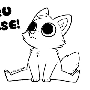 May include: Black and white cartoon illustration of a sitting cat-like creature with large eyes. The text "P2U BASE!" is above the creature. The artist's name, "VIRTUALTRAPP", is at the bottom.