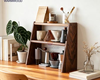 Handmade Wooden Cup Shelf,Coffee Mug Organizer Rack,walnut cup holders,storage racks,Black Walnut Coffee Station,3-Layer Desktop Organizer