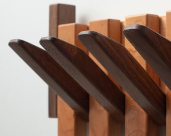 Walnut & Cherry Wood Wall Hooks,Piano Key Coat Rack,4-12 Hooks, Eco-Friendly, Handcrafted Hanger for Hallway, Bedroom,Entryway Decor